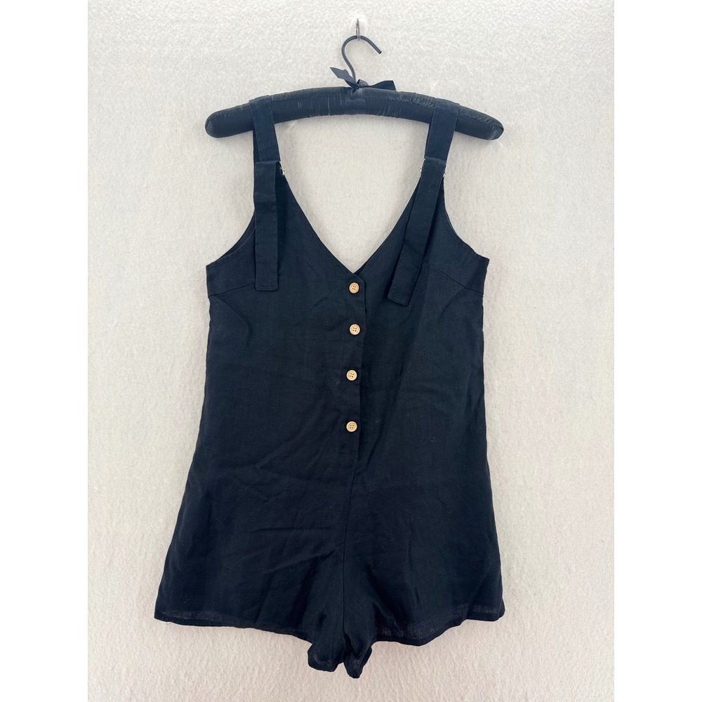 Seek The Label - Linen Button Front Romper - Black - M - Womens